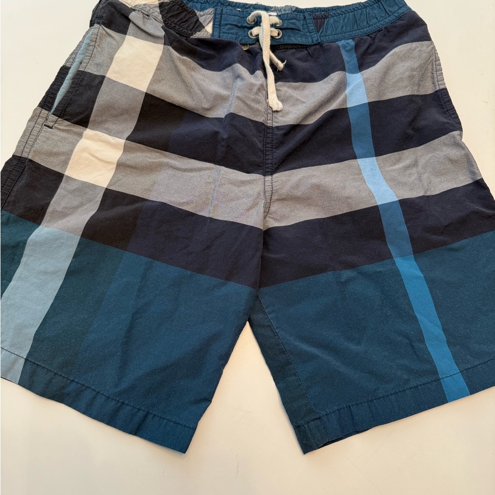 Boy’s Burberry Blue Plaid Swim Shorts